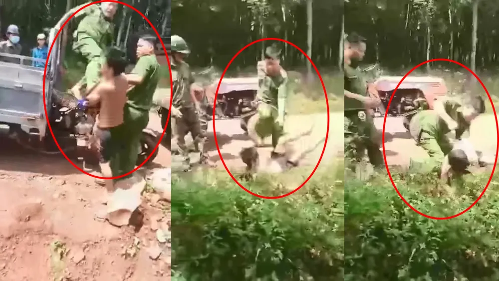 Clip ghi lại cảnh trưởng công an xã đánh một người dân. Ảnh: Cắt từ clip