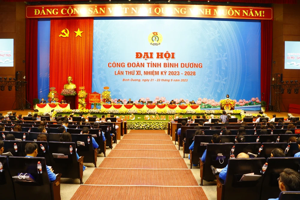 Đại hội Công đoàn tỉnh Bình Dương lần thứ XI (nhiệm kỳ 2023 -2028) khai mạc vào sáng 22-9. Ảnh: LA _MG_6875.JPG