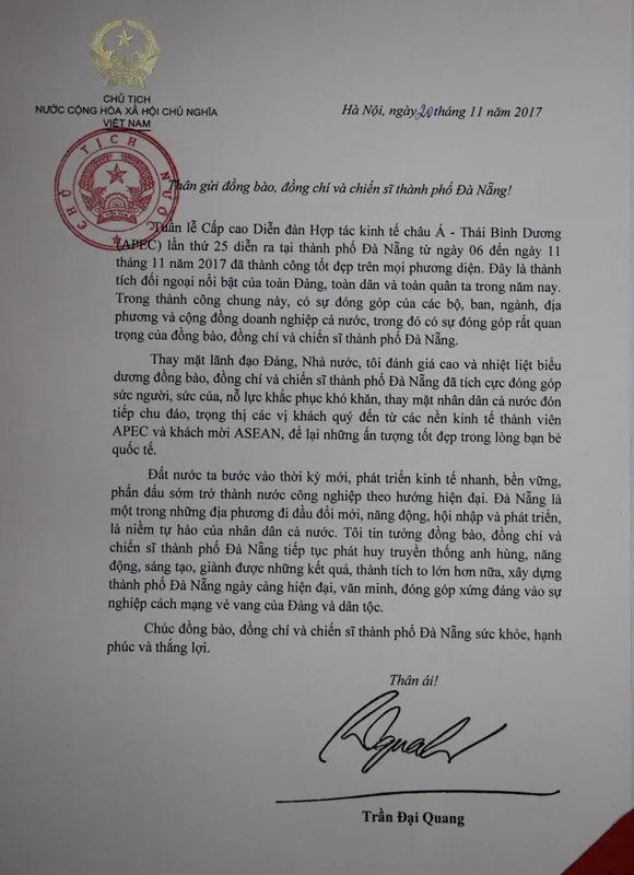 Chủ tịch nước đánh giá cao Đà Nẵng trong tổ chức APEC ảnh 1 Chủ tịch nước đánh giá cao Đà Nẵng trong tổ chức APEC ảnh 1