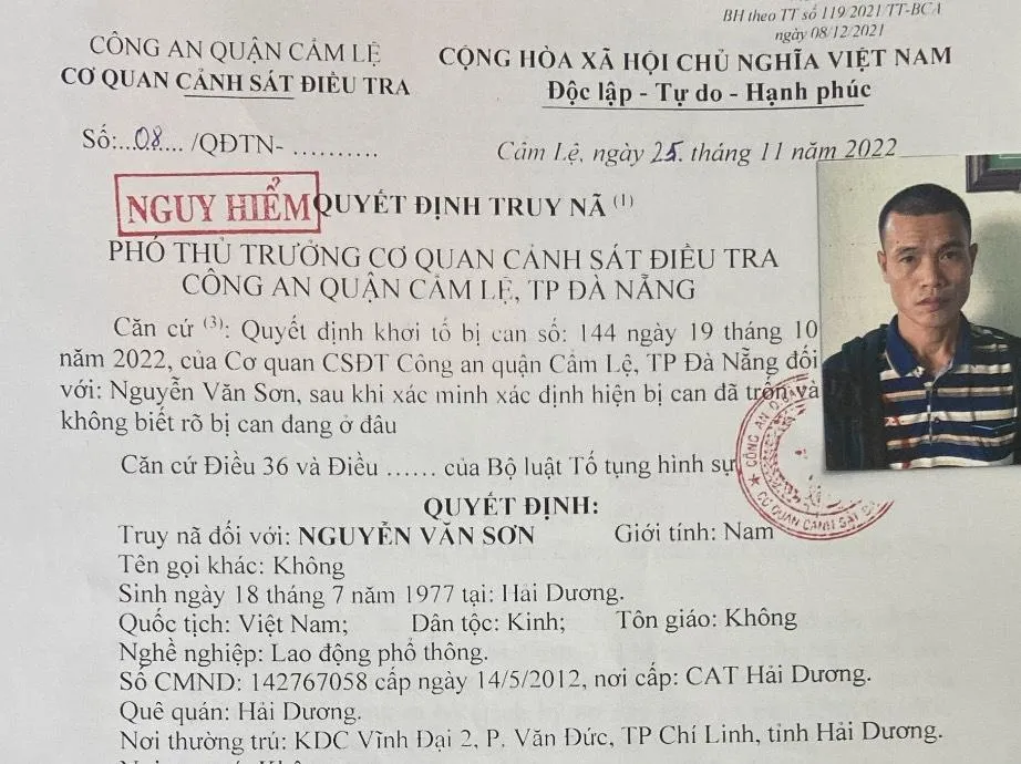 Quyết định truy nã Nguyễn Văn Sơn. Ảnh: CADN