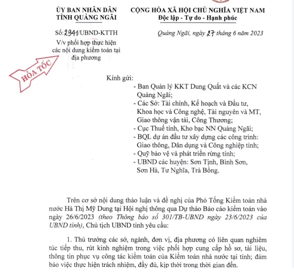 Văn bản hỏa tốc của Chủ tịch UBND tỉnh Quảng Ngãi. Văn bản hỏa tốc của Chủ tịch UBND tỉnh Quảng Ngãi.