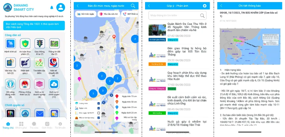 Các chức năng và tiện ích số được tích hợp trên ứng dụng Danang Smart City để phục vụ người dân và du khách trên địa bàn TP.