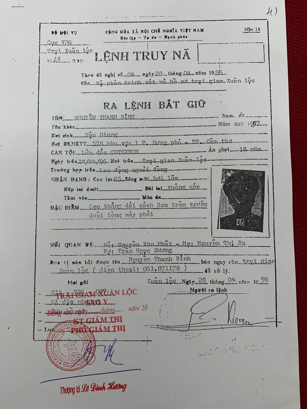 Lệnh truy nã Nguyễn Thanh Bình. Ảnh: CACC