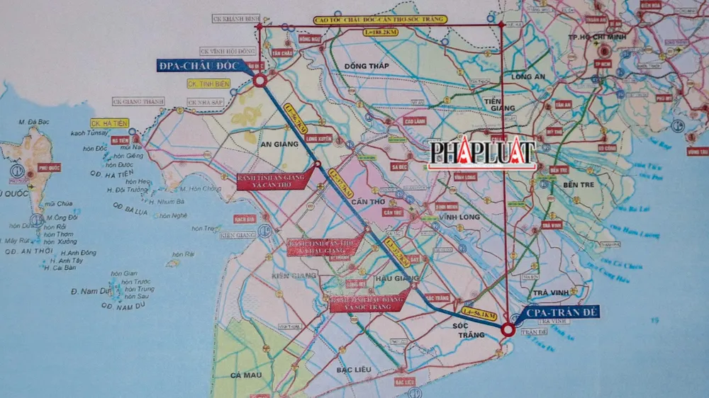 Dự án cao tốc Châu Đốc - Cần Thơ - Sóc Trăng có điểm đầu kết nối với Quốc lộ 91 (thuộc TP Châu Đốc, tỉnh An Giang) và điểm cuối tại cảng Trần Đề (tỉnh Sóc Trăng). Ảnh: CA