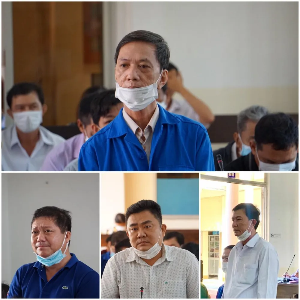 Bốn bị cáo từng là cán bộ thuế: Phạm Thế Hải (trên), Trần Thanh Việt, Dương Hoàng Chiến và Trần Cao Sang lần lượt từ trái qua phải. Ảnh: HD