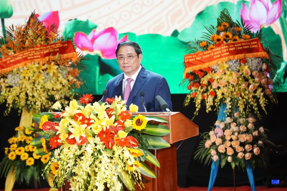 Thủ tướng Chính phủ Phạm Minh Chính đọc Diễn văn kỷ niệm 100 năm Ngày sinh cố Thủ tướng Võ Văn Kiệt. Ảnh: HẢI DƯƠNG