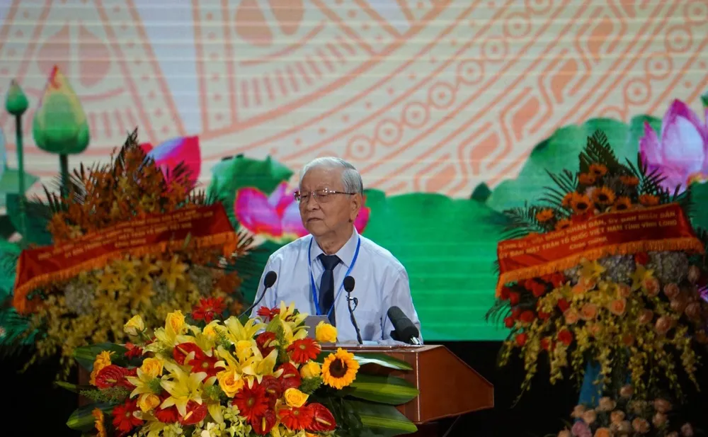 Ông Phạm Chánh Trực – Nguyên Phó Trưởng ban Kinh tế Trung ương – Nguyên Phó Bí thư Thường trực Thành ủy TP.HCM - Nguyên Chủ tịch HĐND TP.HCM phát biểu tại Lễ kỷ niệm. Ảnh: HẢI DƯƠNG