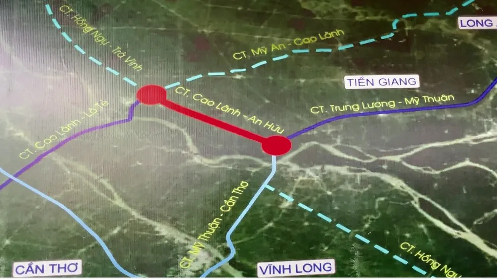 Cao tốc Cao Lãnh - An Hữu thuộc tuyến cao tốc Hồng Ngự - Trà Vinh và sẽ kết nối tuyến Mỹ An - Cao Lãnh Cao tốc Cao Lãnh - An Hữu thuộc tuyến cao tốc Hồng Ngự - Trà Vinh và sẽ kết nối tuyến Mỹ An - Cao Lãnh