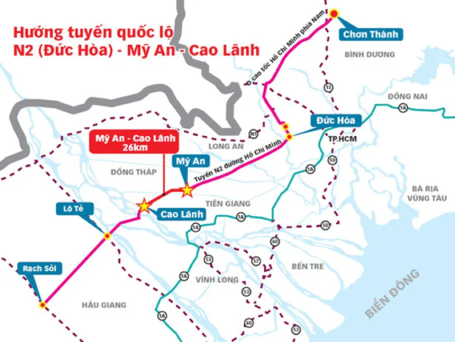 Sơ đồ đoạn cao tốc Mỹ An - Cao Lãnh. Ảnh: Ban quản lý dự án Mỹ Thuận Sơ đồ đoạn cao tốc Mỹ An - Cao Lãnh.