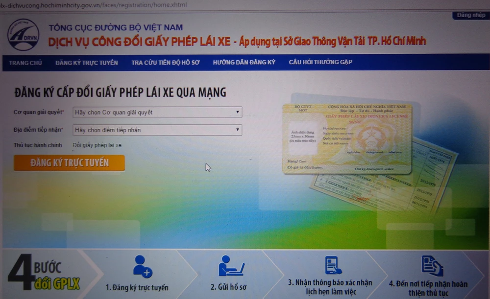 Ngoài ra, người dân có thể đổi bằng qua mạng http://gplx-dichvucong.hochiminhcity.gov.vn