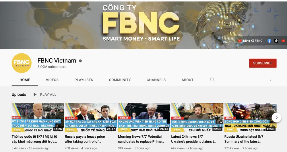 Nền tảng Youtube của công ty FBNC. Ảnh chụp màn hình Nền tảng Youtube của công ty FBNC. Ảnh chụp màn hình