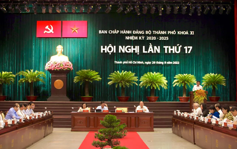 Toàn cảnh hội nghị Ban Chấp hành Đảng bộ TP.HCM lần thứ 17 (mở rộng). Ảnh: NGUYỆT NHI
