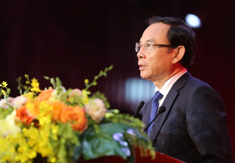 Bí thư Thành uỷ TP.HCM Nguyễn Văn Nên phát biểu tại buổi lễ. Ảnh: HÀ THƯ BI-THU-NGUYEN-VAN-NEN.jpg
