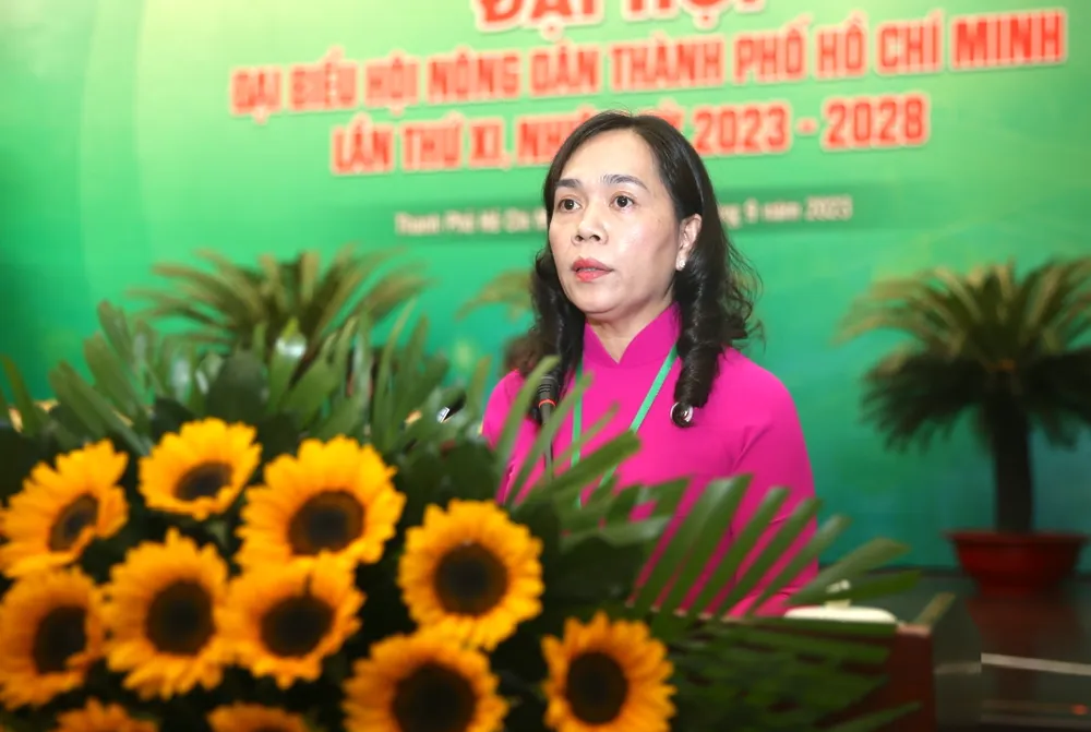 Chủ tịch Hội Nông dân TPHCM Nguyễn Thanh Xuân phát biểu khai mạc Đại hội. Ảnh: HÀ THƯ dai-hoi-nong-dan-2.jpg