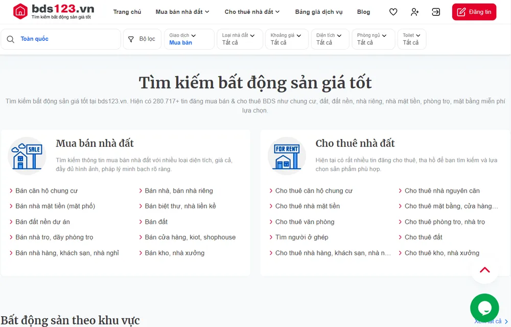 Bds123.vn - Trang web bất động sản với tiêu chí 3 tốt Bds123.vn - Trang web bất động sản với tiêu chí 3 tốt