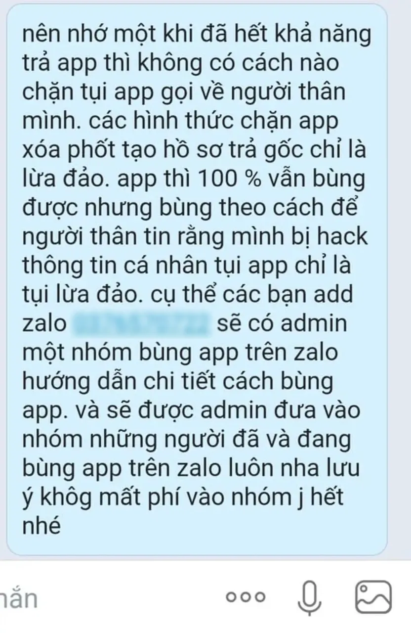 Chia sẻ của một cá nhân lôi kéo người vay vào hội nhóm bùng nợ Chia sẻ của một cá nhân lôi kéo người vay vào hội nhóm bùng nợ