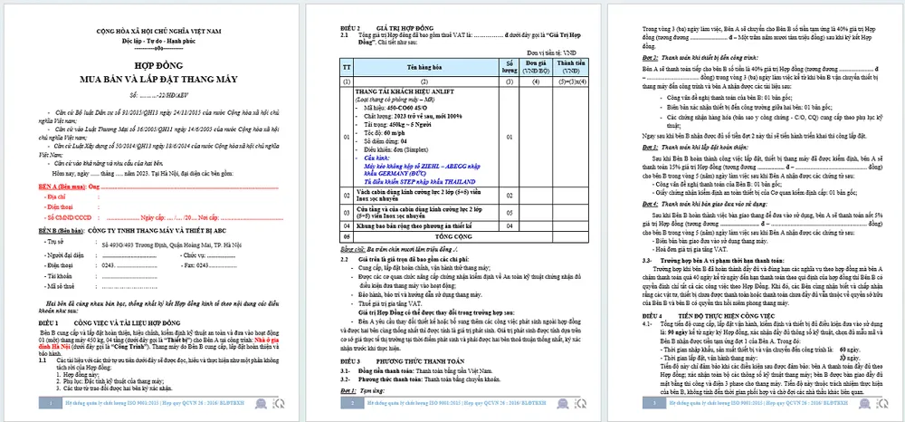 Điều khoản hợp đồng thang máy gia đình Điều khoản hợp đồng thang máy gia đình
