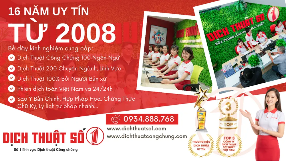 Dịch thuật số 1 - Thương hiệu nổi tiếng với 10 năm dịch thuật công chứng