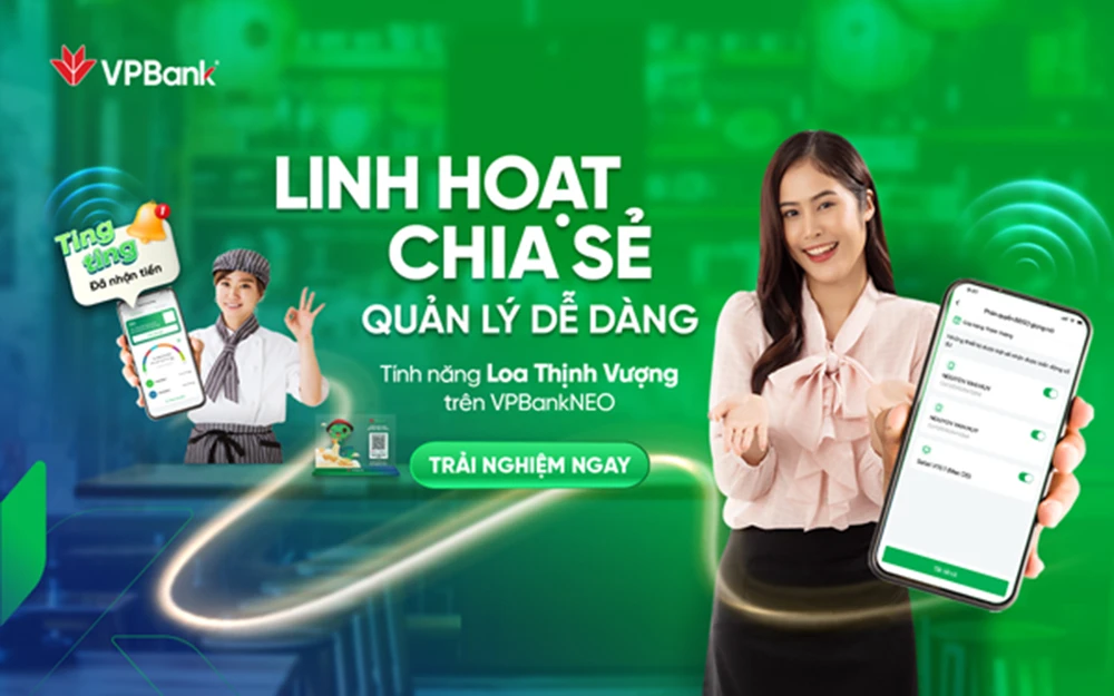 Linh hoạt chia sẻ, quản lý dễ dàng với tính năng “Loa thịnh vượng” trên VPBank NEO. Chủ cửa hàng kinh doanh rảnh tay nhờ tính năng chia sẻ biến động số dư trên VPBank NEO