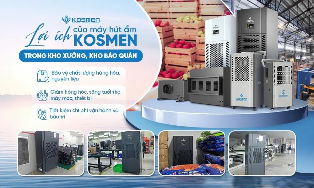 Kiểm soát ẩm kho xưởng, kho bảo quản toàn diện với Máy hút ẩm Kosmen