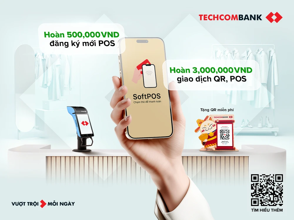 Ưu đãi hoàn tiền tới 3,5 triệu đồng cho doanh nghiệp sử dụng máy POS, QR code của Techcombank