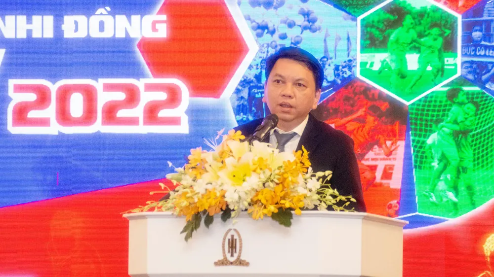 Ông Lê Hoài Anh, Tổng thư ký LĐBĐ Việt Nam phát biểu đánh giá cao giải Cup BRT- Ảnh:MT