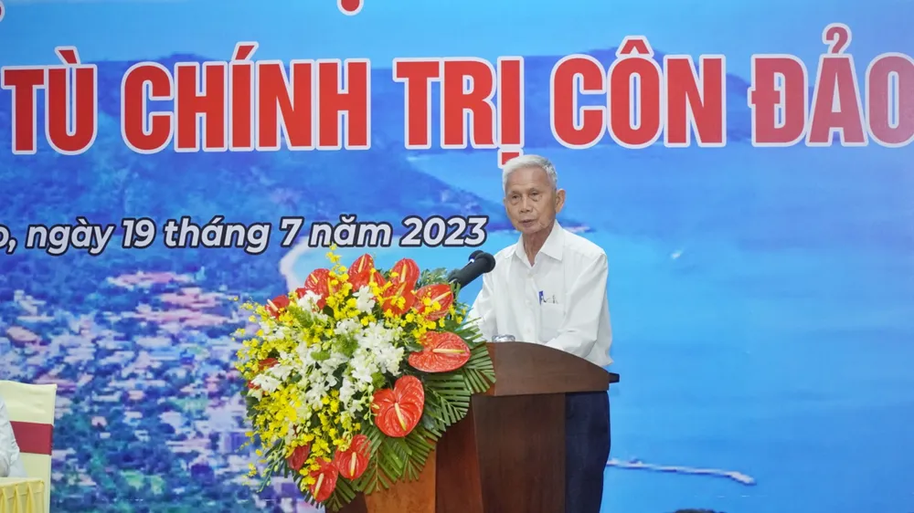 Đại biểu cựu tù chính trị Côn Đảo phát biểu tại buổi gặp mặt với đoàn công tác của Chủ tịch nước Võ Văn Thưởng. Ảnh: MT Đại biểu cựu tù chính trị Côn Đảo phát biểu tại buổi gặp mặt với đoàn công tác của Chủ tịch nước Võ Văn Thưởng. Ảnh: MT