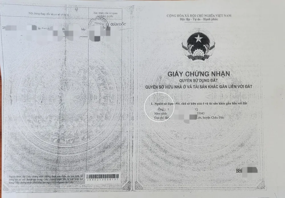 Giấy chứng nhận có dấu hiệu bị sửa bỏ chữ "HỘ" Tòa chuyển công an xác minh 1 vụ có dấu hiệu sửa giấy chứng nhận để bán đất