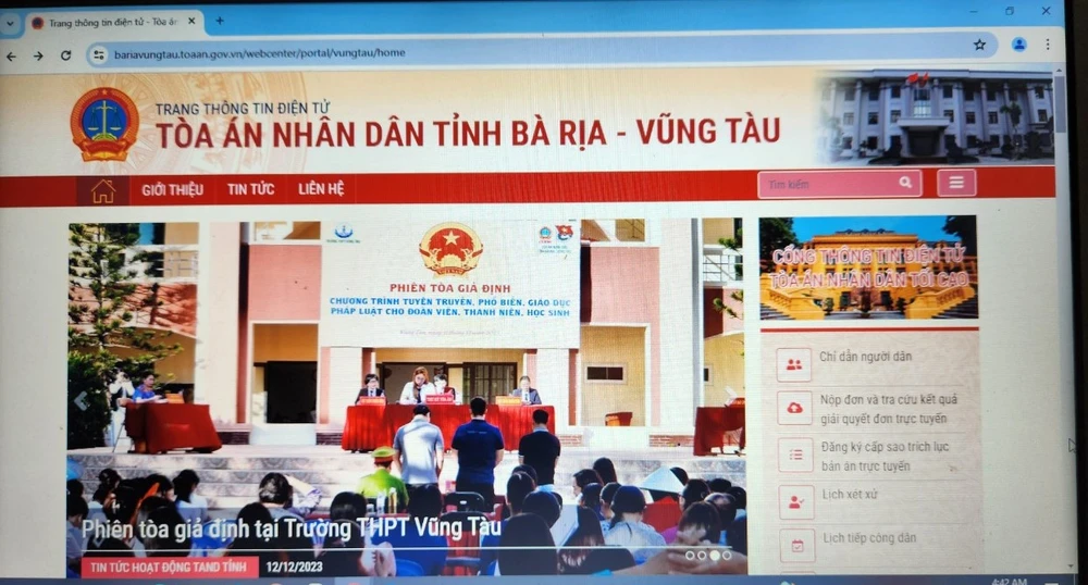 Cổng Thông tin điện tử TAND tỉnh Bà Rịa- Vũng Tàu cũng có dành một mục "Lịch xét xử" ở phía ngoài trang chủ. (Ảnh chụp lại màn hình) Bà Rịa- Vũng Tàu: Khi lịch xét xử vụ án được coi là tài liệu mật