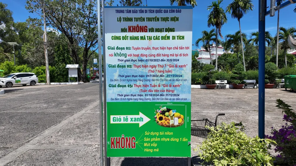 Thông tin lộ trình tuyên truyền chủ trương nói không với hoạt động cúng đốt hàng mã tại các điểm di tích do trung tâm Bảo tồn di tích Quốc gia Côn Đảo quản lý. Ảnh: TT Noi-khong-voi-hoat-dong-cung-dot-hang-ma-h4.jpg