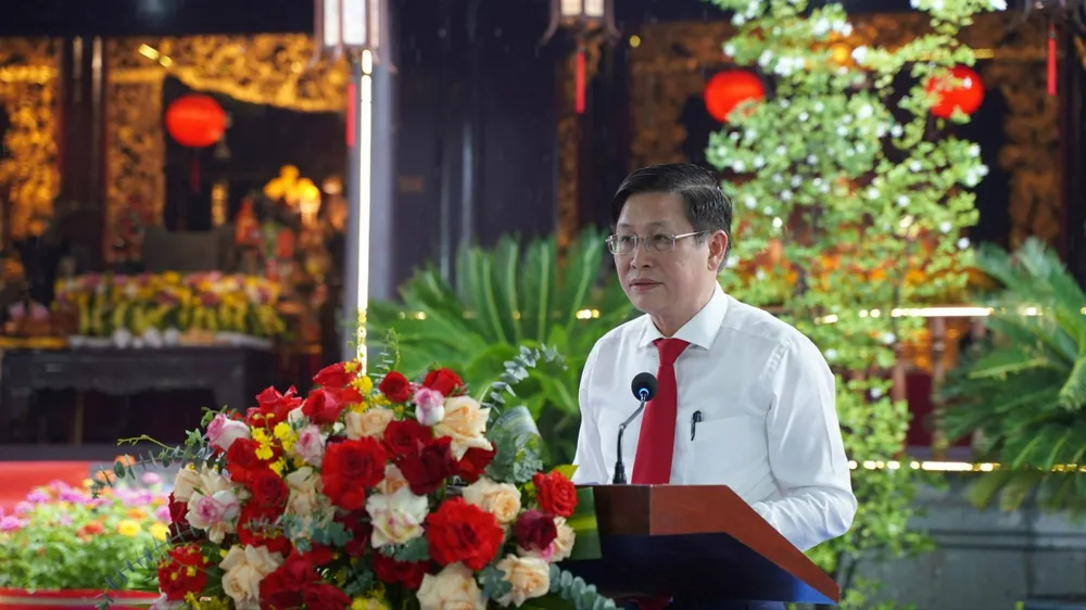 Ông Lê Ngọc Khánh, Phó Chủ tịch UBND tỉnh Bà Rịa- Vũng Tàu phát biểu tại Lễ giỗ. Ảnh: MC Le-gio-cac-anh-hung-liet-si-h10.jpg