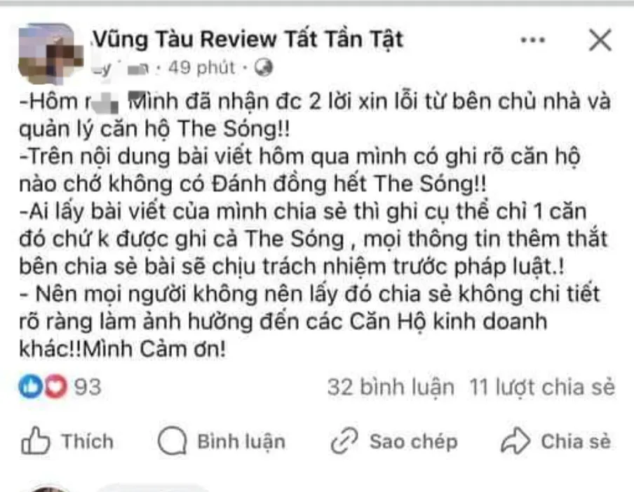 Nội dung tài khoản L.L chia sẻ lại về vụ việc gắn camera trong căn hộ cho thuê tại tòa nhà The Sóng, Vũng Tàu (Ảnh chụp lại màn hình) gan-camera-trong-can-ho-cho-thue-h2.jpg