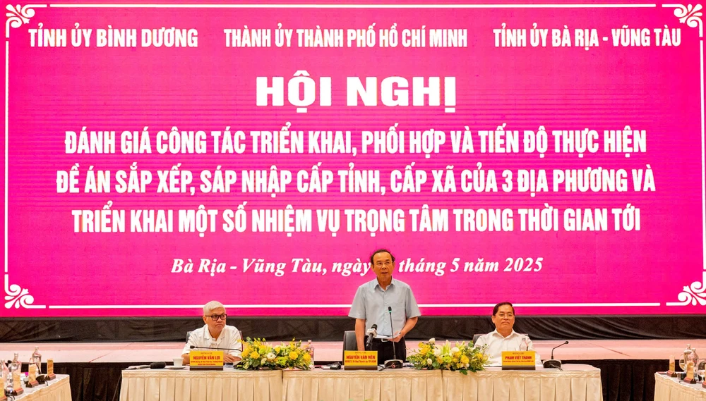 Hội nghị do Thành ủy TP.HCM cùng Tỉnh ủy Bà Rịa - Vũng Tàu và Bình Dương phối hợp tổ chức chiều 14-5. Ảnh: MẠNH THẮNG Bí thư Thành ủy TP.HCM: Việc hợp nhất 3 tỉnh, thành phố để nhằm tối ưu hóa các nguồn lực