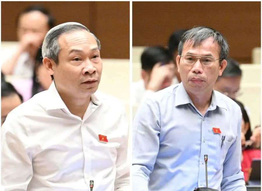 Hai ĐB Phan Đức Hiếu (trái) và Đồng Ngọc Ba (phải) có quan điểm khác nhau về độ tuổi thành lập doanh nghiệp. Ảnh: QH Đại biểu đề xuất cho người 16 tuổi góp vốn thành lập doanh nghiệp