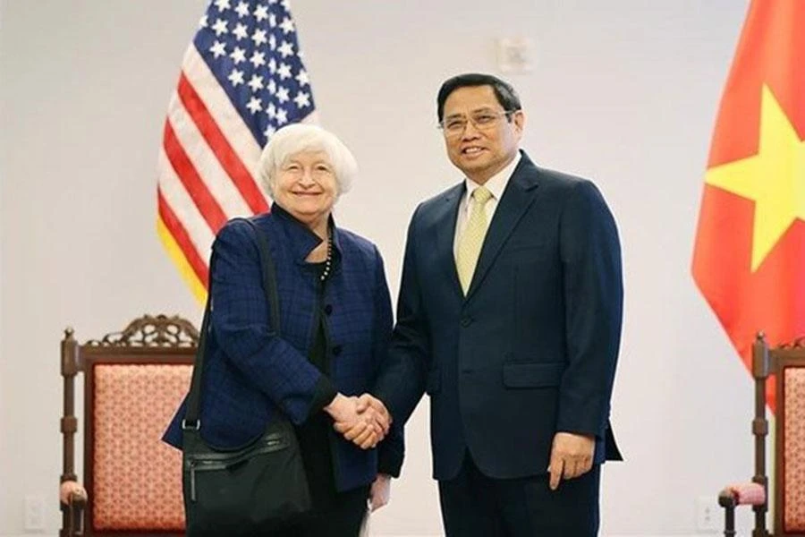 Bộ trưởng Tài chính Mỹ Janet Yellen (trái) tiếp Thủ tướng Phạm Minh Chính tại thủ đô Washington D.C. (Mỹ) ngày 11-5. Ảnh: VNA Bộ trưởng Tài chính Mỹ Janet Yellen (trái) tiếp Thủ tướng Phạm Minh Chính tại thủ đô Washington D.C. (Mỹ) ngày 11-5. Ảnh: VNA