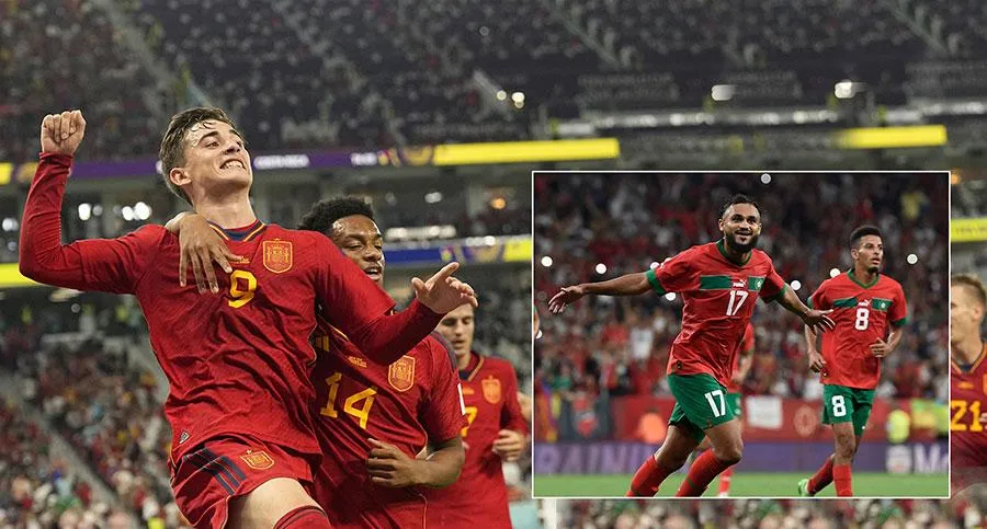 Gavi (bìa trái, ảnh lớn) tự tin với hành trình của Tây Ban Nha vào đến chung kết trong khi các cầu thủ Morocco (ảnh nhỏ) muốn thắng Tây Ban Nha để làm nên lịch sử. Ảnh: GETTY IMAGES