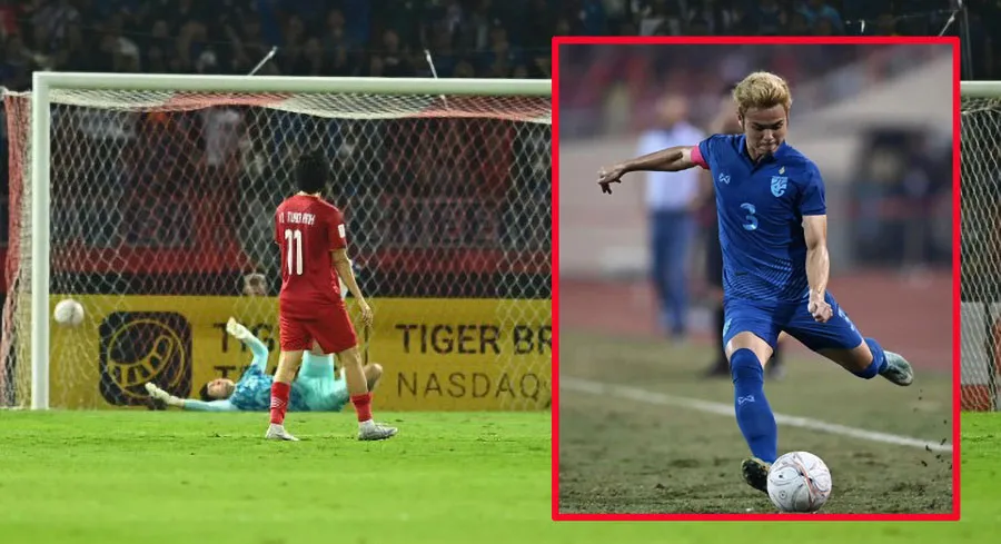 Theerathon hiếm hoi dâng cao và tung cú sút xa sát góc hạ gục thủ môn Văn Lâm. Ảnh: HẢI THỊNH