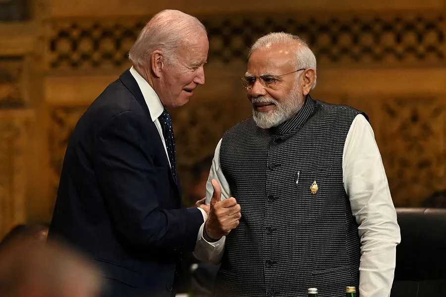 Tổng thống Mỹ Joe Biden và Thủ tướng Ấn Độ Narendra Modi (phải) tại phiên khai mạc Hội nghị thượng đỉnh G20 ở tỉnh Bali (Indonesia) hồi tháng 11-2022. Ảnh: REUTERS Tổng thống Mỹ Joe Biden và Thủ tướng Ấn Độ Narendra Modi (phải) tại phiên khai mạc Hội nghị thượng đỉnh G20 ở tỉnh Bali (Indonesia) hồi tháng 11-2022. Ảnh: REUTERS