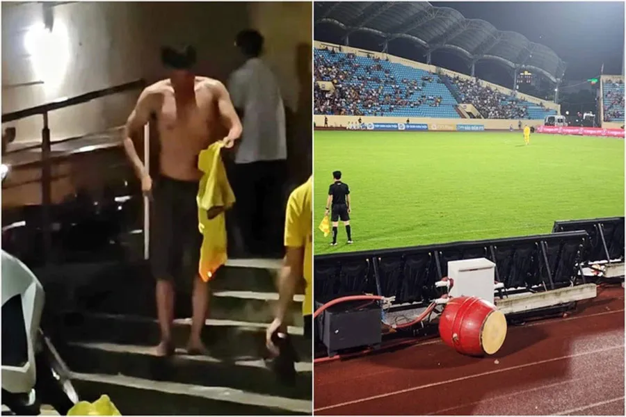Nam Định mùa trước gặp Công an Hà Nội từng làm cổ động viên giận ném trống và đốt áo cổ vũ. Ảnh: CĐV 2_15_BAICHINH_Vong5_V-League_08_DEC_2023_1080.jpg