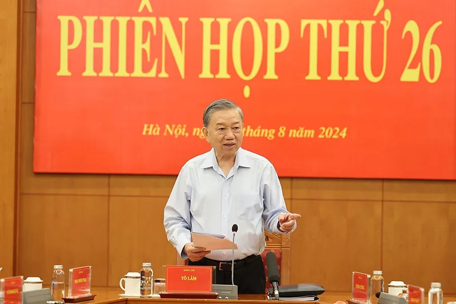 Tổng Bí thư, Chủ tịch nước Tô Lâm phát biểu tại phiên họp thứ 26 của Ban Chỉ đạo Trung ương về phòng, chống tham nhũng, tiêu cực, sáng 14-8. Ảnh: TTXVN p23.jpg