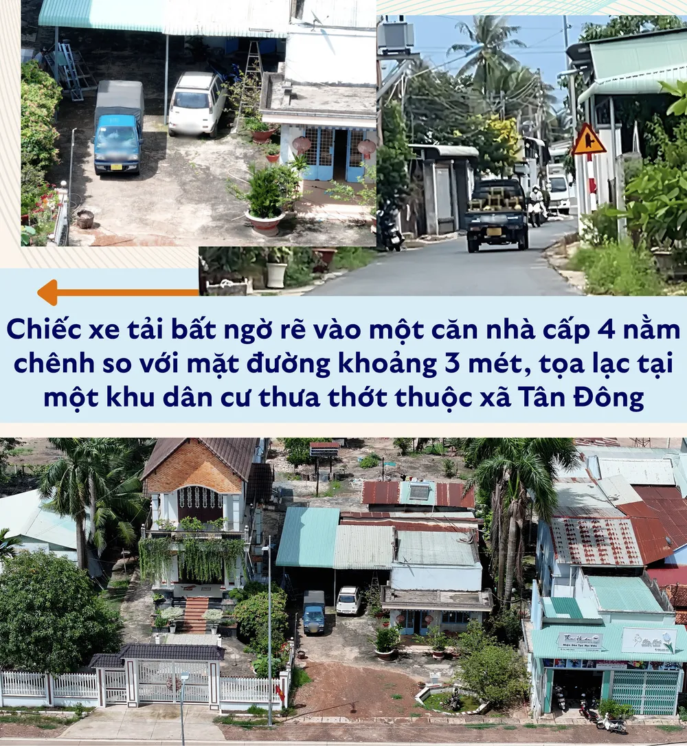 11. Chiếc xe tải bất ngờ rẽ vào một căn nhà cấp 4 nằm chênh so với mặt đường khoảng 3 mét, tọa lạc tại một khu dân cư thưa thớt thuộc xã Tân Đông (1).png