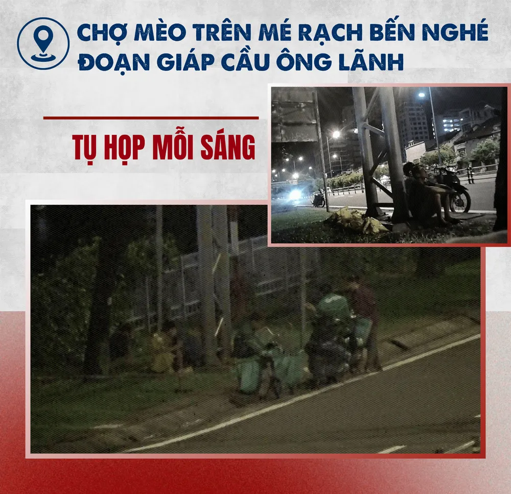 ẢNH GHÉP 5 - GHÉP CỤM HÌNH VỚI CHÚ THÍCH_ Chợ mèo trên mé rạch Bến Nghé đoạn giáp Cầu Ông Lãnh là nơi các “mèo tặc” tụ họp mỗi sáng.png