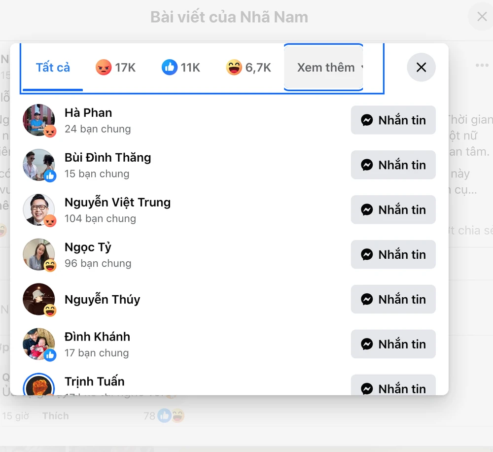 Bài đăng xin lỗi trên Fanpage Nhã Nam nhận về 17 ngàn lượt cảm xúc phẫn nộ. Ảnh: Chụp màn hình Screen Shot 2024-04-18 at 16.29.04.png