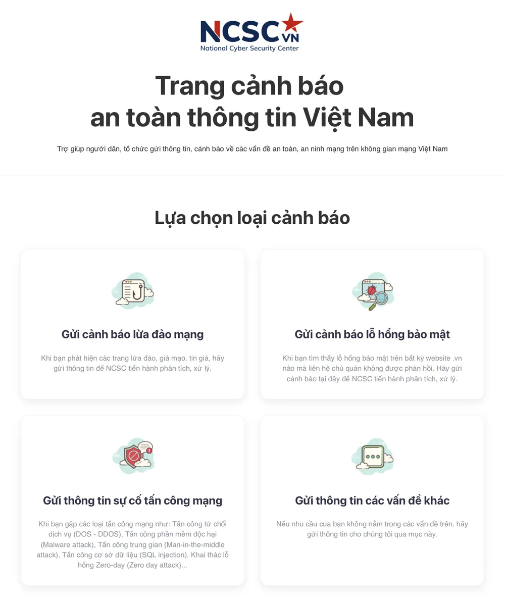 Giao diện trang cảnh báo an toàn thông tin thuộc Trung tâm Giám sát an toàn không gian mạng quốc gia. Ảnh: Chụp màn hình. IMG_0247.PNG