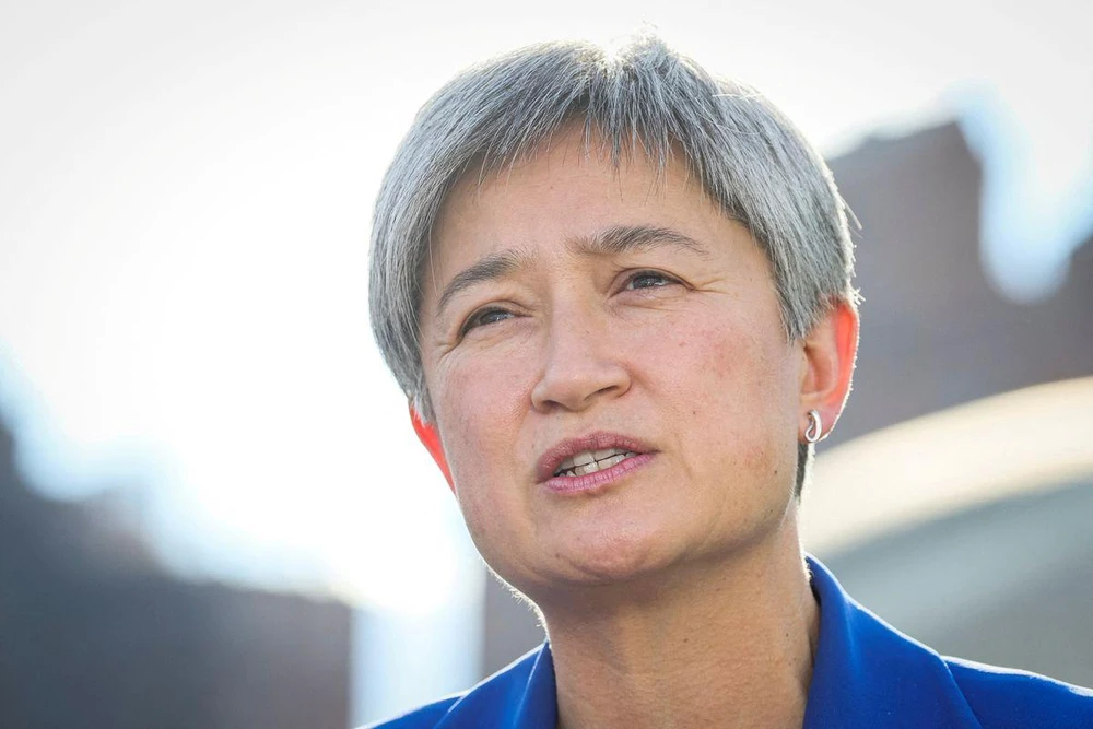 Ngoại trưởng Úc Penny Wong phát biểu trong cuộc họp báo bên lề cuộc họp của Đại hội đồng Liên Hợp Quốc lần thứ 77 tại TP New York (Mỹ) ngày 20-9. Ảnh: REUTERS