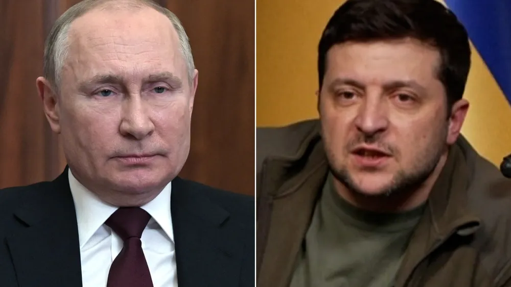 Tổng thống Nga Vladimir Putin (trái) và Tổng thống Ukraine Volodymyr Zelensky. Ảnh: CNN Tổng thống Nga Vladimir Putin (trái) và Tổng thống Ukraine Volodymyr Zelensky. Ảnh: CNN