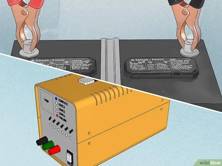Hãy kẹp chặt ắc quy của xe. Ảnh: wikiHow Hãy kẹp chặt ắc quy của xe