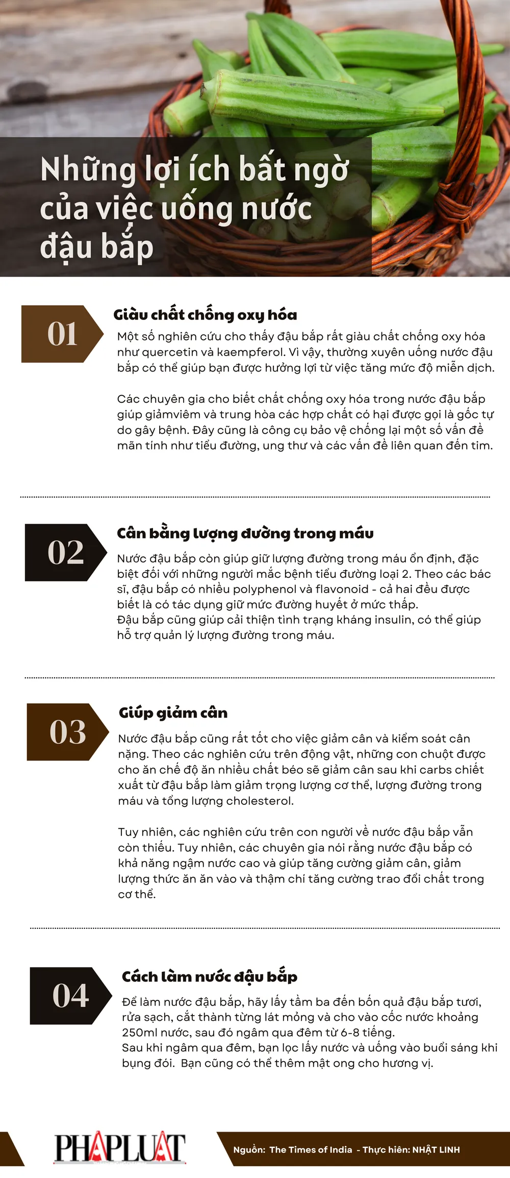 Những lợi ích bất ngờ của việc uống nước đậu bắp