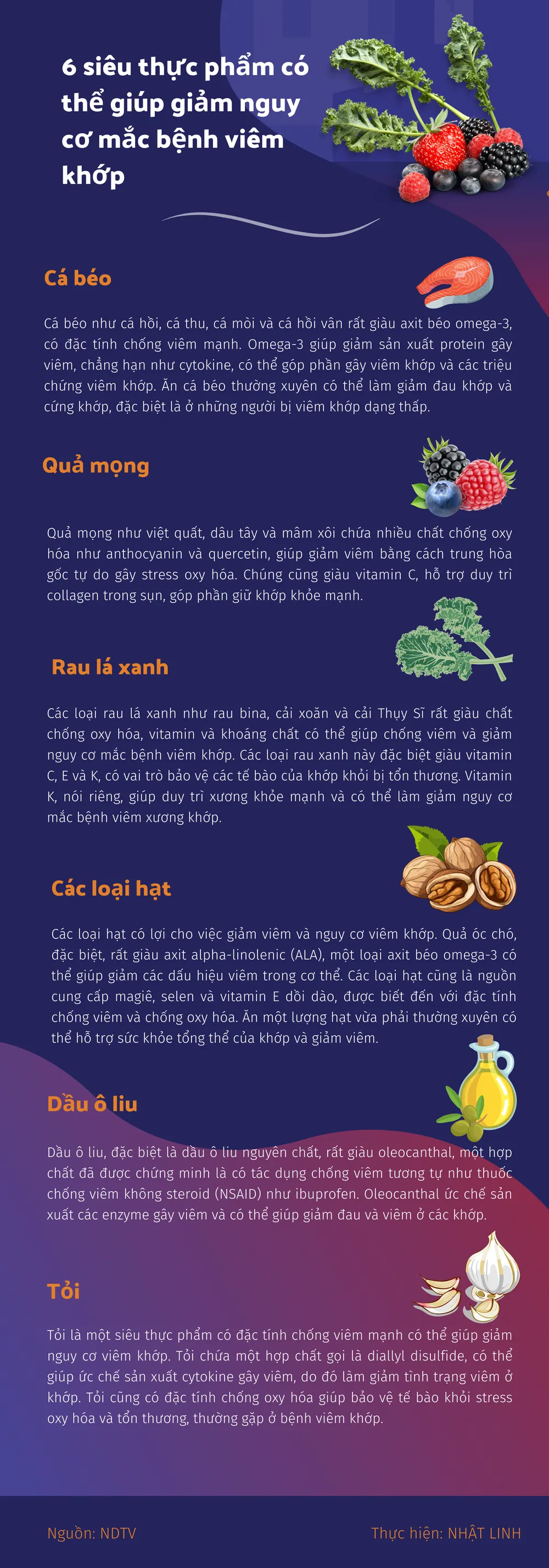 6 siêu thực phẩm có thể giúp giảm nguy cơ mắc bệnh viêm khớp