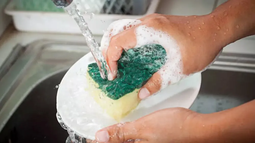 Miếng bọt biển nhà bếp có thể chứa vi khuẩn nguy hiểm, có khả năng dẫn đến các bệnh nghiêm trọng như ngộ độc thực phẩm, viêm phổi và viêm màng não. Ảnh: iStock Nhiều rủi ro sức khỏe liên quan đến miếng bọt biển rửa bát nhà bạn